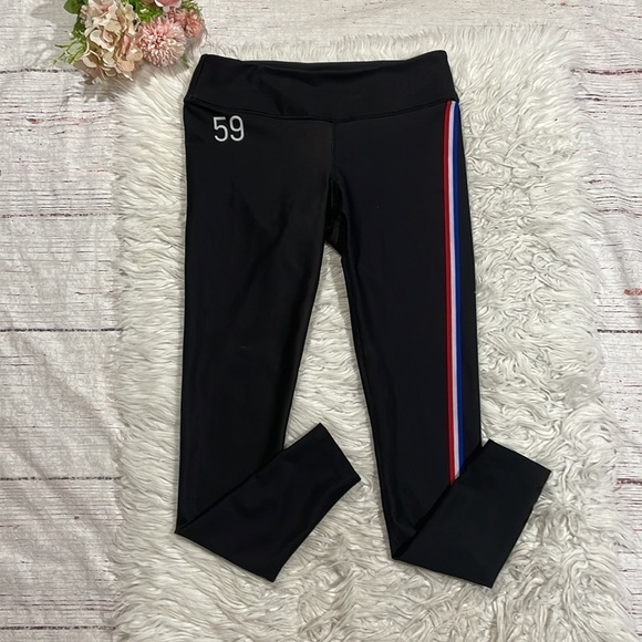 Splits59 Single Racer Stripe Logo Mid Rise 7/8 Leggings - Picture 1 of 10